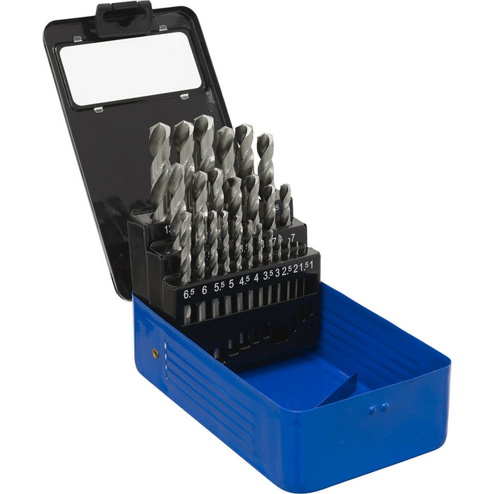 25 Piece Fully Ground HSS Drill Bit Kit - 1mm to 13mm Sizes - Split Point Tip Loops