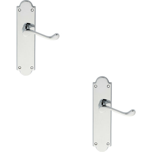 2x PAIR Victorian Scroll Handle on Latch Backplate 205 x 49mm Polished Chrome Loops
