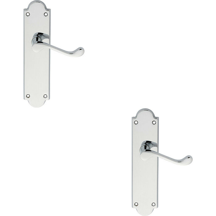2x PAIR Victorian Scroll Handle on Latch Backplate 205 x 49mm Polished Chrome Loops