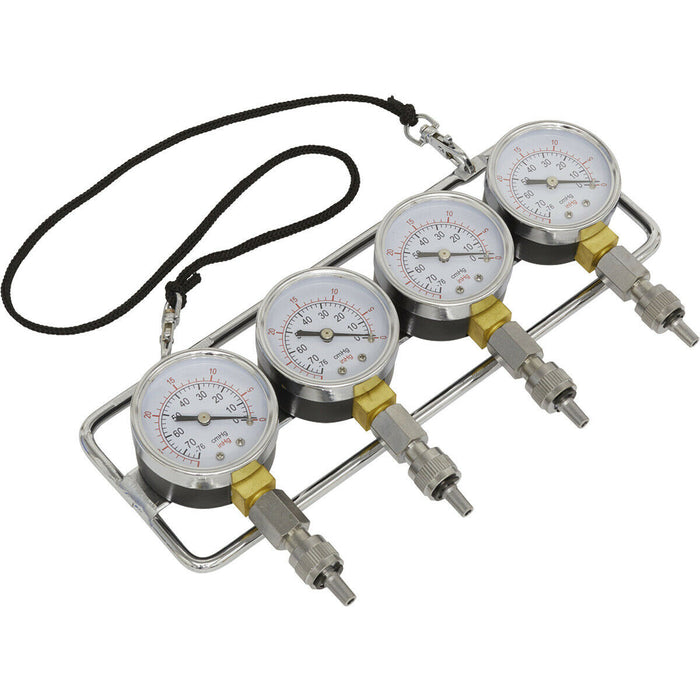 Mini-Type Vacuum Carburettor Synchronizer - 4 Mini Gauges - 900mm Delivery Tubes Loops