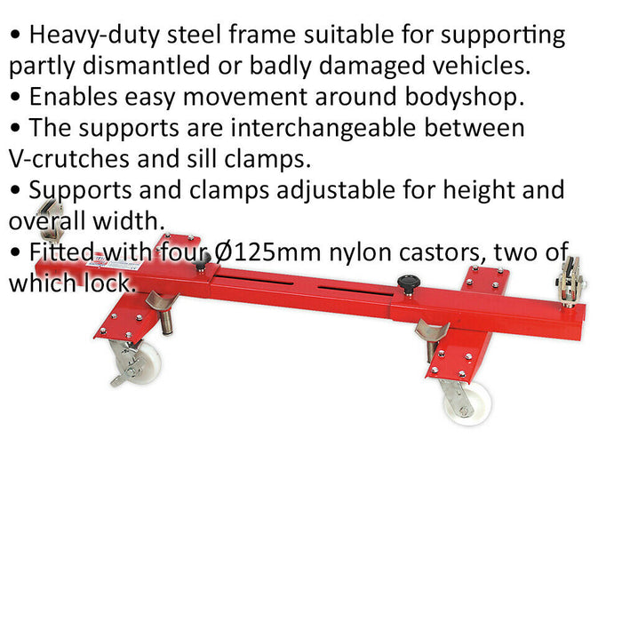 2 Tonne Adjustable Vehicle Trolley - Steel Frame Vehicle Support - Nylon Castors Loops