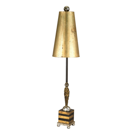 Table Lamp Gold Black Striped Base Round Feet Glazed Gold Leaf Shade LED E27 60W Loops