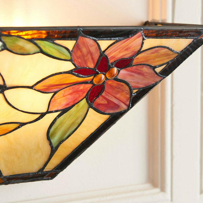 Tiffany Glass Wall Light Cream & Bold Red Flower Shade Interior Sconce i00251 Loops