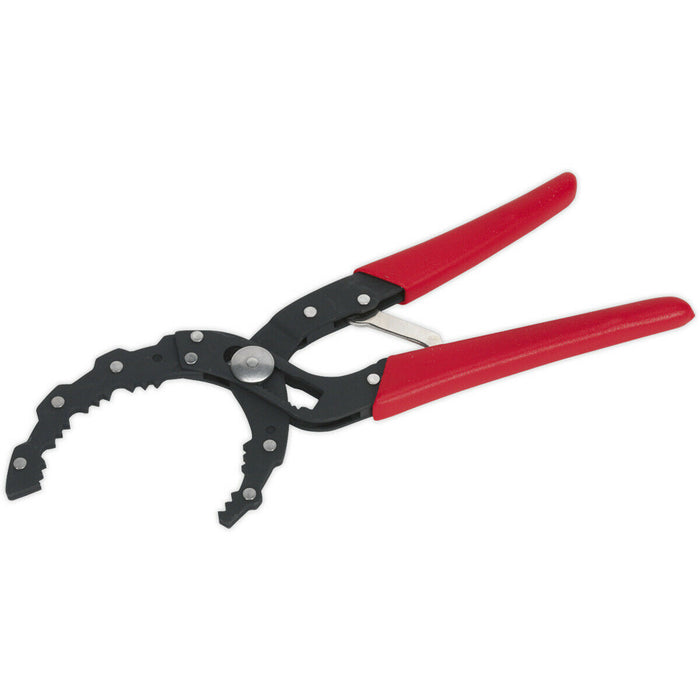 Auto-Adjusting Oil Filter Pliers - 60mm to 120mm Jaw Capacity - Serrated Jaws Loops