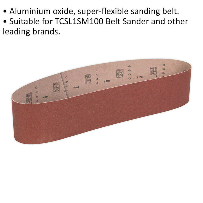 PREMIUM 100mm x 1220mm Sanding Belt - 100 Grit Aluminium Oxide Cloth Backed Loop Loops