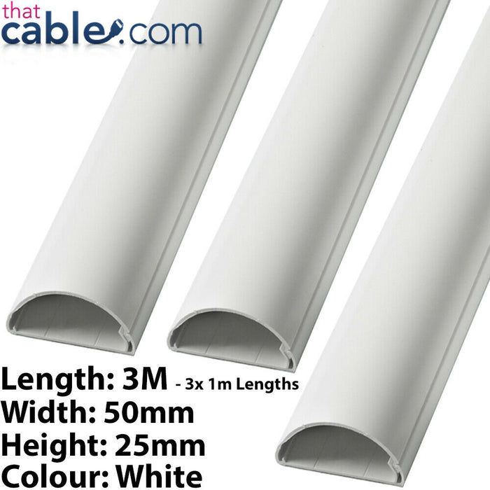 3m 50mm x 25mm White Scart / Data Cable Trunking Conduit Cover AV TV Wall Loops