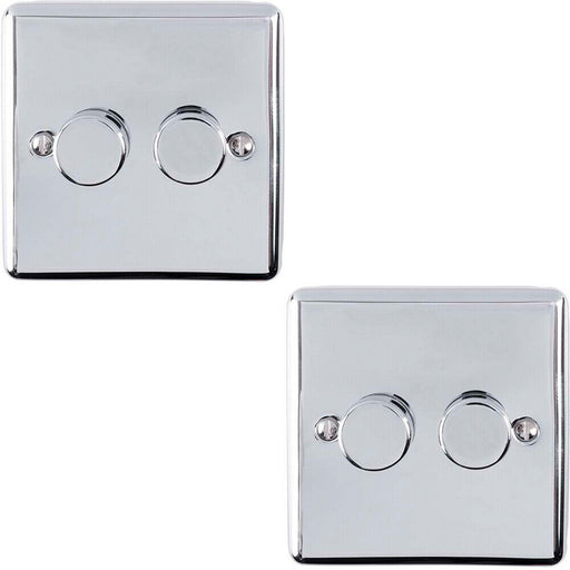 2 PACK 2 Gang 400W 2 Way Rotary Dimmer Switch CHROME Light Dimming Plate Loops
