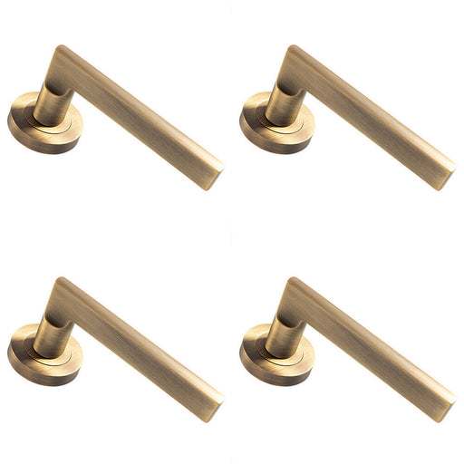 4x PAIR Straight Plinth Mounted Lever on Round Rose Concealed Fix Antique Brass Loops