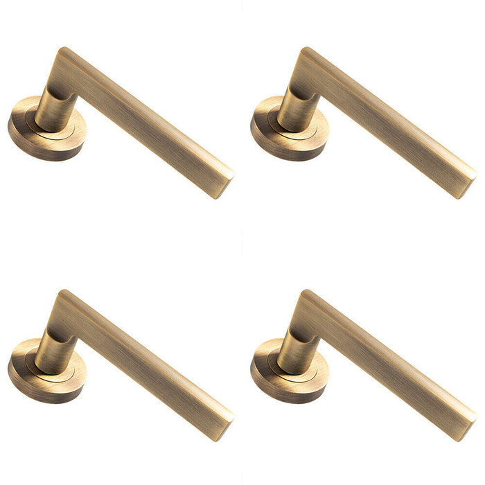 4x PAIR Straight Plinth Mounted Lever on Round Rose Concealed Fix Antique Brass Loops