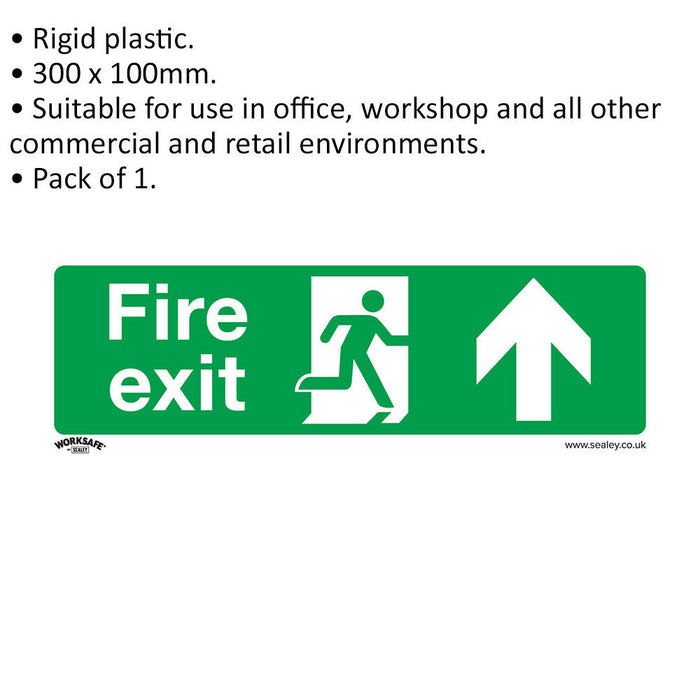 1x FIRE EXIT (UP) Health & Safety Sign - Rigid Plastic 300 x 100mm Warning Loops
