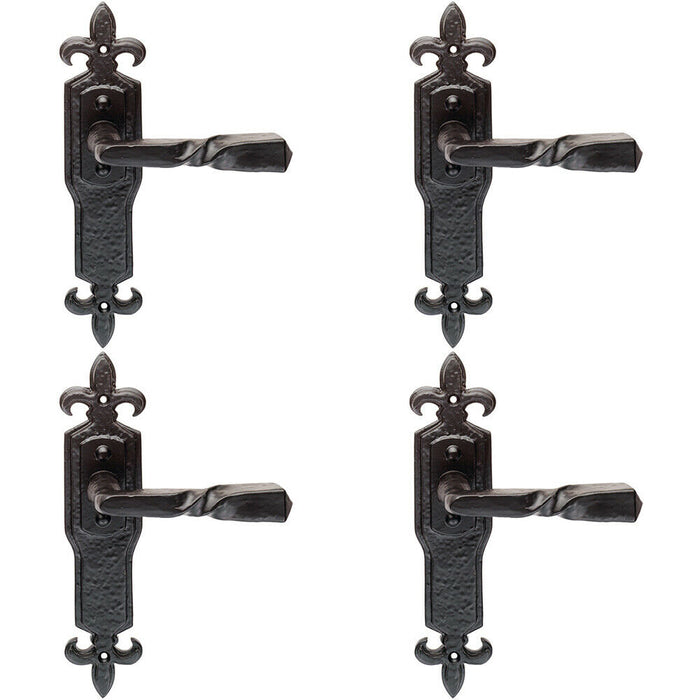 4x PAIR Forged Twisted Ornate Lever on Latch Backplate 226 x 50mm Black Antique Loops