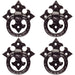 4x Ornate Cabinet Ring Pull on Cross Backplate 35mm Fixing Centres Black Antique Loops