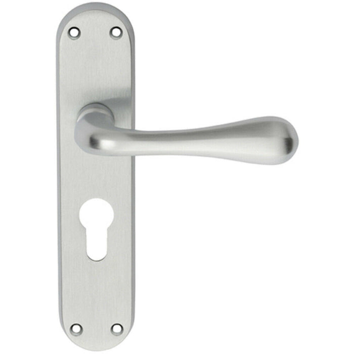 PAIR Smooth Round Bar Handle on Euro Lock Backplate 185 x 40mm Satin Chrome Loops