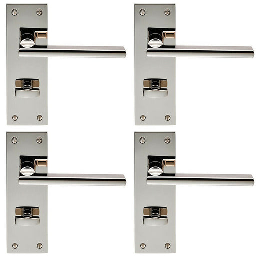 4x PAIR Straight Bar Lever on Slim Bathroom Backplate 150 x 50mm Polished Nickel Loops