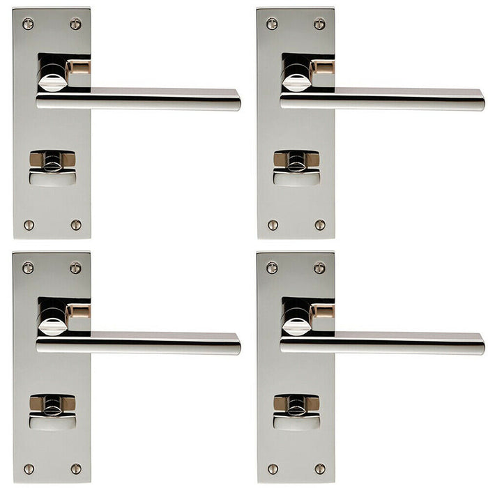 4x PAIR Straight Bar Lever on Slim Bathroom Backplate 150 x 50mm Polished Nickel Loops