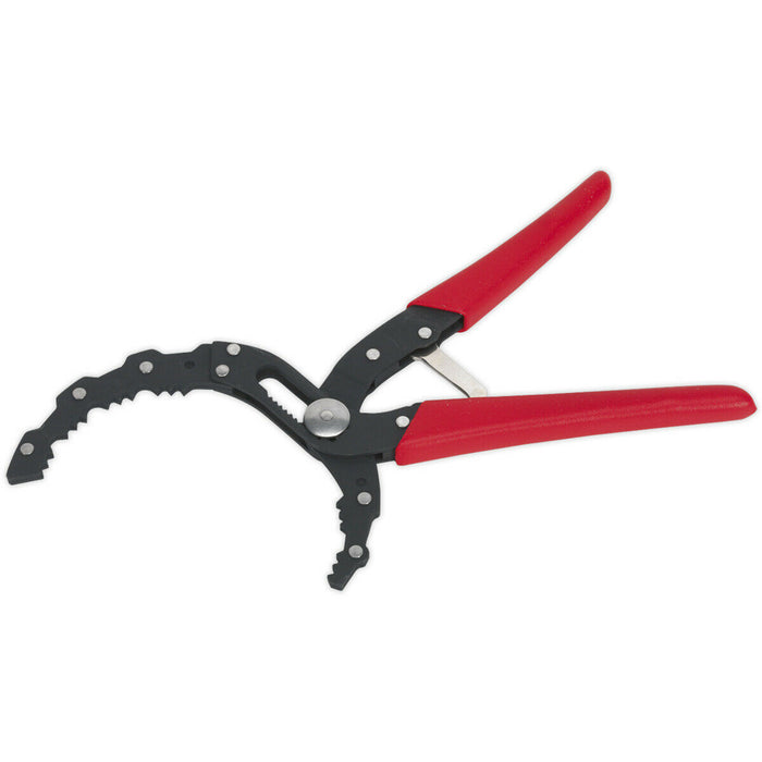 Auto-Adjusting Oil Filter Pliers - 60mm to 120mm Jaw Capacity - Serrated Jaws Loops