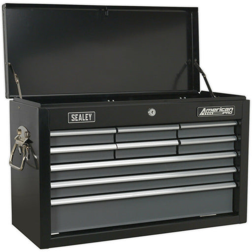 600 x 260 x 380mm BLACK 9 Drawer Topchest Tool Chest Storage Unit - High Gloss Loops