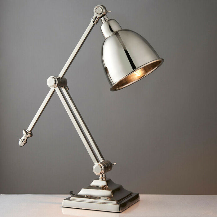 Adjustable Arm Table Lamp Polished Nickel Base Shade Bedside Feature Metal Light Loops