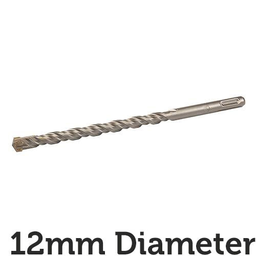 12mm x 210mm SDS Plus Crosshead Masonry Drill Bit Tungsten 4 Point Cutting Head Loops