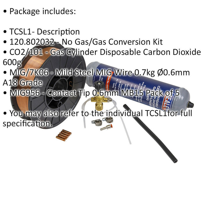 MIG Welding Consumables Kit - Conversion Kit - Gas Cylinder - Steel Wire - Tips Loops