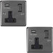 2 PACK 1 Gang Single UK Plug Socket & 2.1A USB BLACK NICKEL & Black 13A Switched Loops