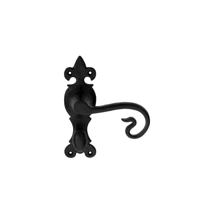 PAIR Forged Curled Lever Handle on Bathroom Backplate 167 x 51mm Black Antique Loops