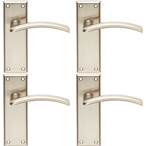 4x PAIR Arched Lever on Latch Backplate Door Handle 150 x 50mm Satin Nickel Loops