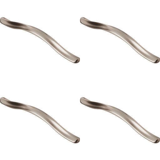 4x Curved Cupboard Pull Handle with Ridge 192mm Fixing Centres Satin Nickel Loops