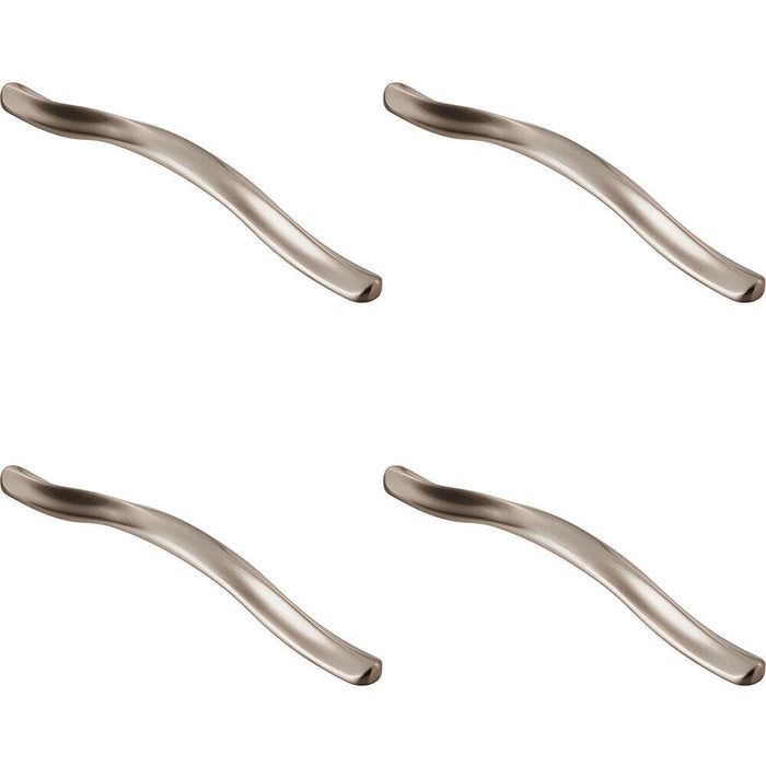 4x Curved Cupboard Pull Handle with Ridge 192mm Fixing Centres Satin Nickel Loops