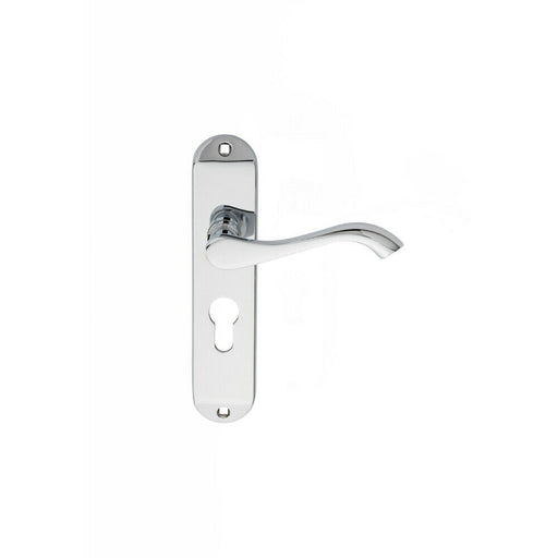 PAIR Curved Lever on Chamfered Euro Lock Backplate 180 x 40mm Polished Chrome Loops