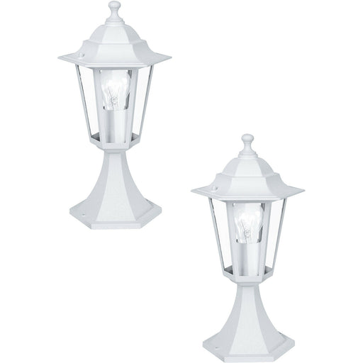 2 PACK IP44 Outdoor Pedestal Light White Aluminium Lantern 60W E27 Porch Lamp Loops