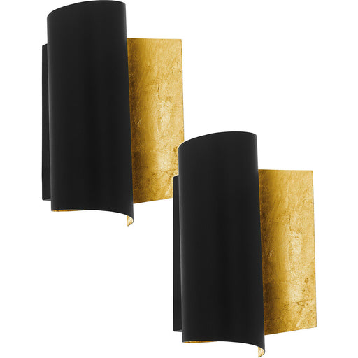 2 PACK Modern Wall Light Colour Black Gold Curved & Rounded Shade E27 1x40W Loops