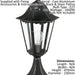IP44 Outdoor Pedestal Light Black & Silver Patina Lantern 1 x 60W E27 Bulb Loops