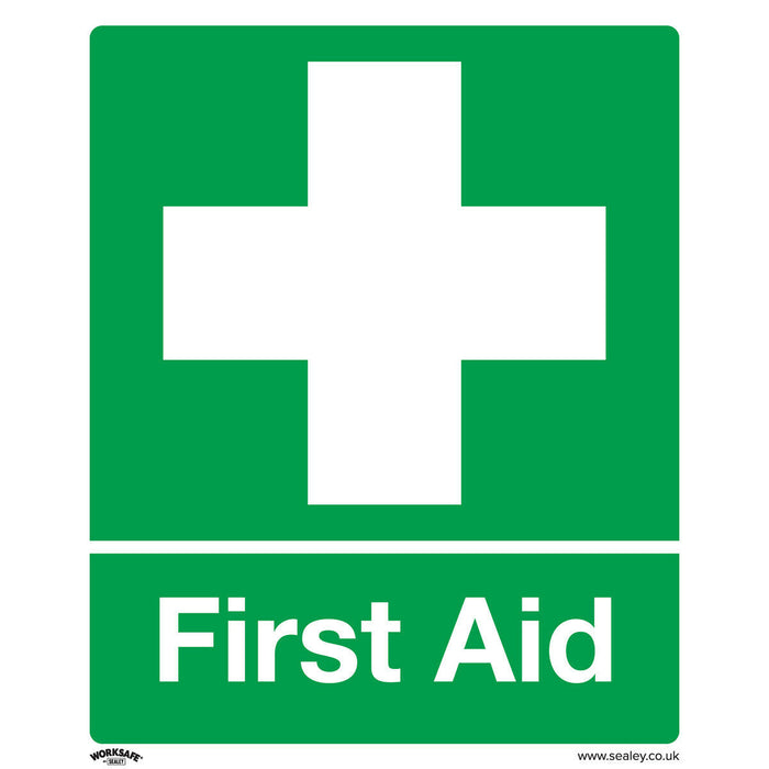 10x FIRST AID Health & Safety Sign - Self Adhesive 250 x 300mm Warning Sticker Loops