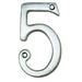Satin Chrome Door Number 5 - 75mm Height 4mm Depth House Numeral Plaque Loops