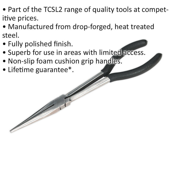 275mm Straight Needle Nose Pliers - Drop Forged Steel - Foam Grip Handles Loops