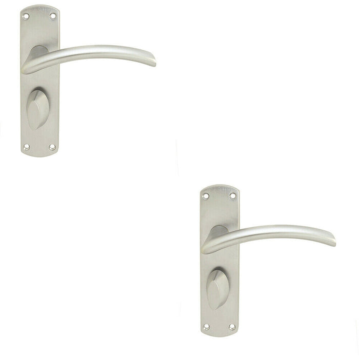 2x Arched Lever on Bathroom Backplate Door Handle 170 x 42mm Satin Chrome Loops