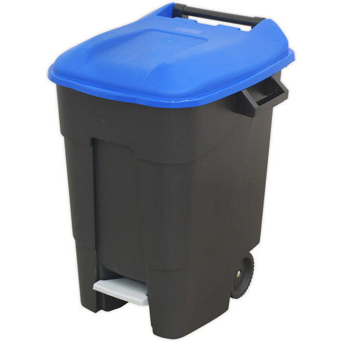 100 Litre Capacity Wheelie Bin with Foot Pedal - Two 200mm Wheels - Blue Loops