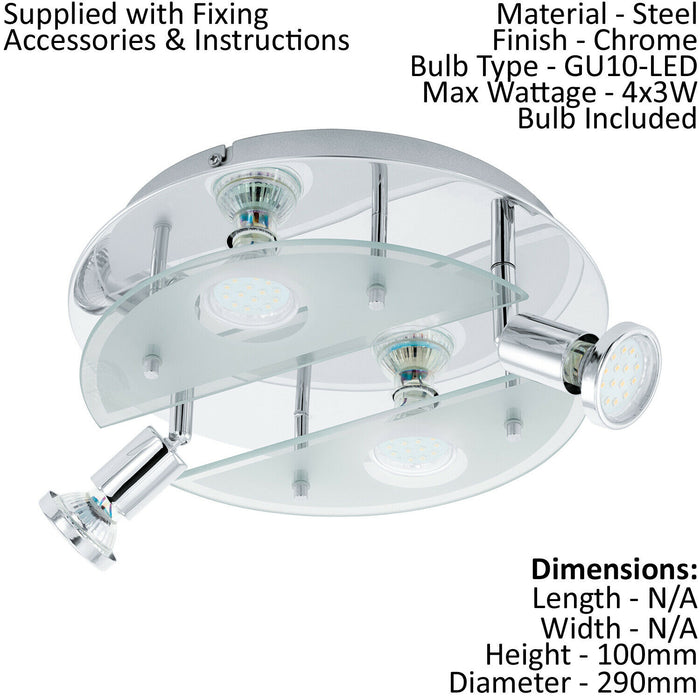 Flush Ceiling Light Colour Chrome Shade White Clear Satin Glass Bulb GU10 4x3W Loops