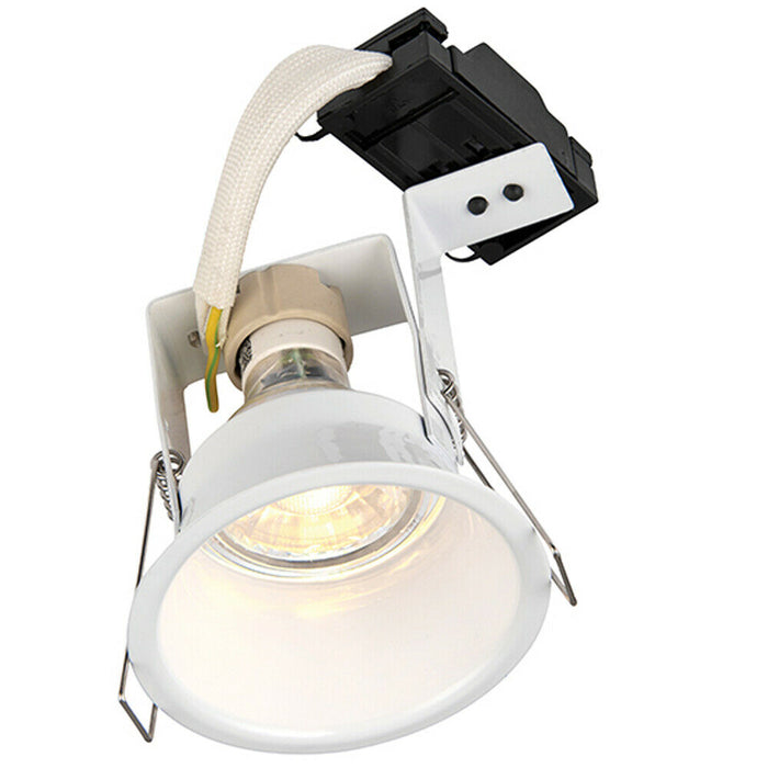 Fixed Round Recess Ceiling Down Light Gloss White Sunken Flush GU10 Lamp Holder Loops