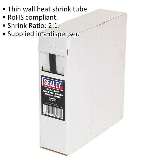 Black Thin Wall Heat Shrink Tubing - 6.4-3.2mm - 12 Metres - RoHS Compliant Loops