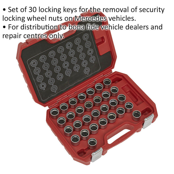 30pc Locking Wheel Nut Key Set - DEALERS & REPAIR CENTRES ONLY - For Mercedes Loops