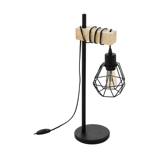 Table Lamp Desk Hangman Light Black Shade & Wood Arm 1 x 60W E27 Bulb Loops