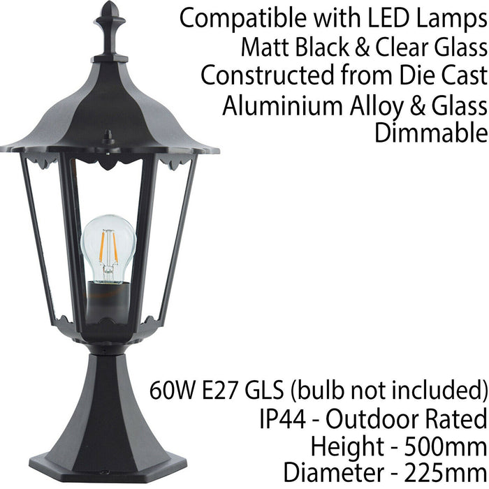 Outdoor Post Lantern Light Matt Black & Clear Glass Garden Wall Porch Lamp LED Loops