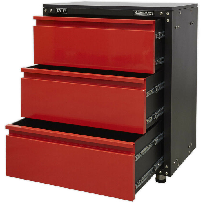 Modular 3 Drawer Cabinet with Worktop - 665 x 460 x 820mm - Ball Bearing Slides Loops