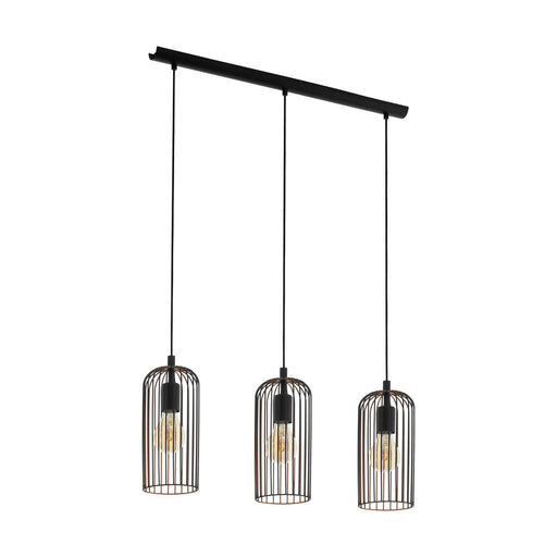 Hanging Ceiling Pendant Light Black & Copper Cage 3x E27 Bulb Kitchen Island Loops