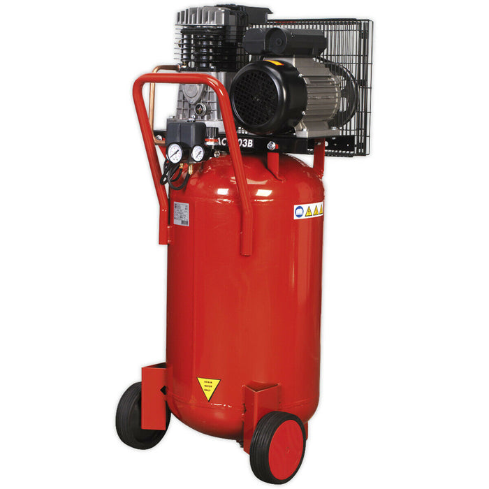 90 Litre Vertical Belt Drive Air Compressor - 3hp Motor - Quick Release Coupling Loops