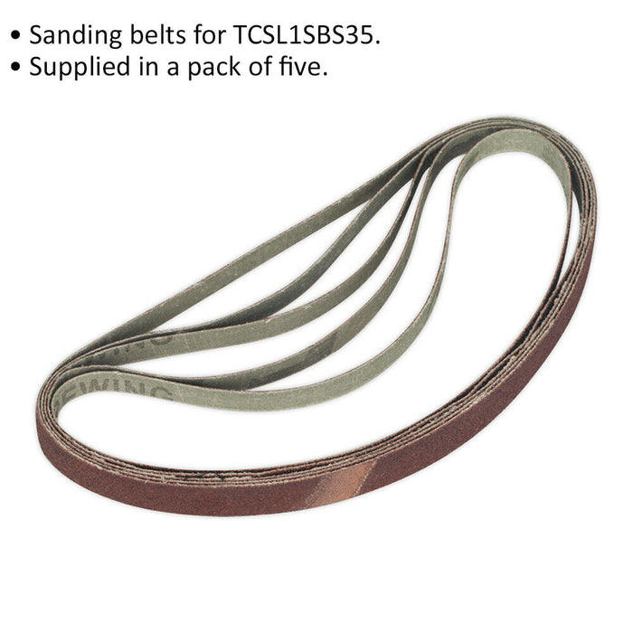 5 PACK - 12mm x 456mm Sanding Belts - 60 Grit Aluminium Oxide Slim Detail Loop Loops