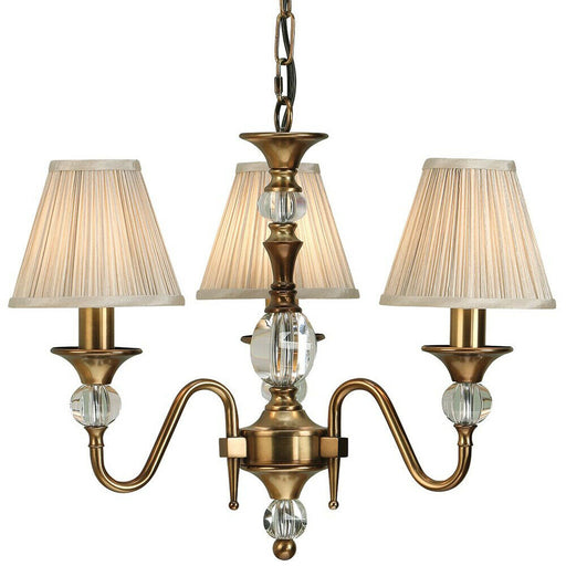 Diana Ceiling Pendant Chandelier Antique Brass & Beige Pleat Shade 3 Lamp Light Loops