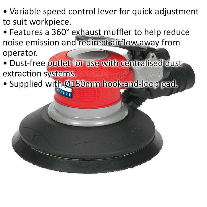 150mm AIR Random Orbital Palm Sander & DUST FREE - 1/4" BSP - Hook & Loop Pad Loops